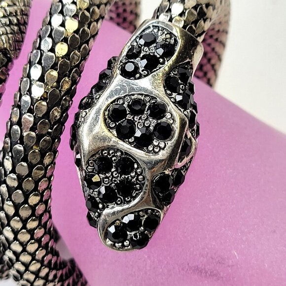 Black and Clear Rhinestone 3 Coil Serpent SIlver Snake Bracelet - Picture 4 of 10